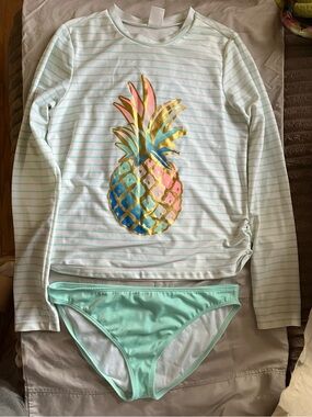 Crazy 8 Girls' Mint & White Striped Rash Guard Set